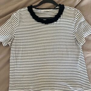 Zara Black and White Striped Short Sleeve Tee